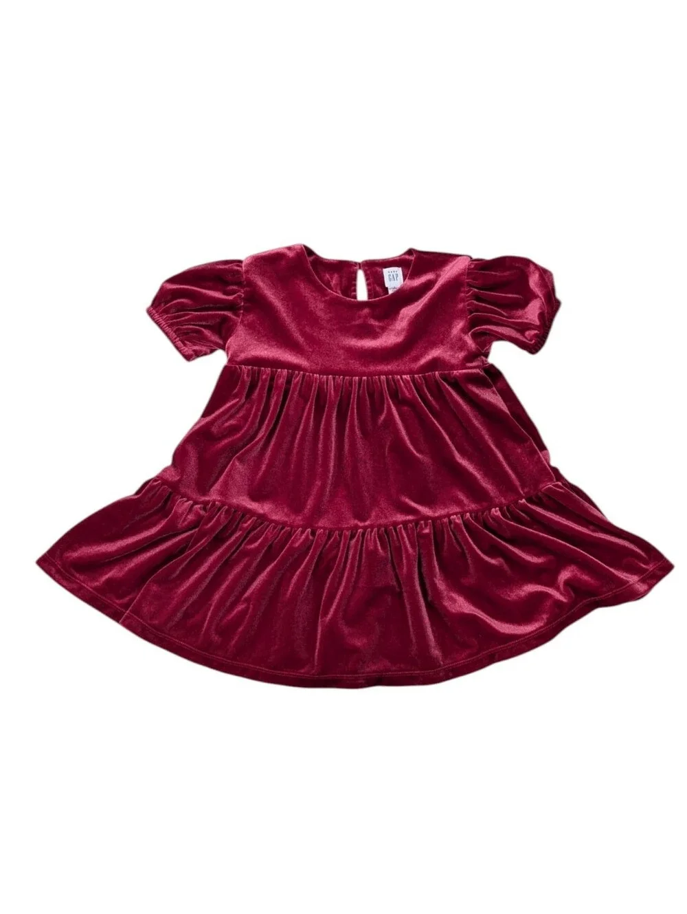 Gap Kids Cranberry Red Tiered Velour Dress Christmas Holiday Toddler Girl 3T 3